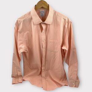 Brooks Brothers Shirt Mens 16.5-35 Orange/White Gingham Regent Non Iron Supima